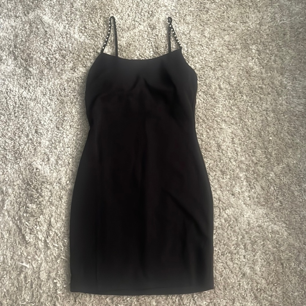 Black mini dress size small with pearls